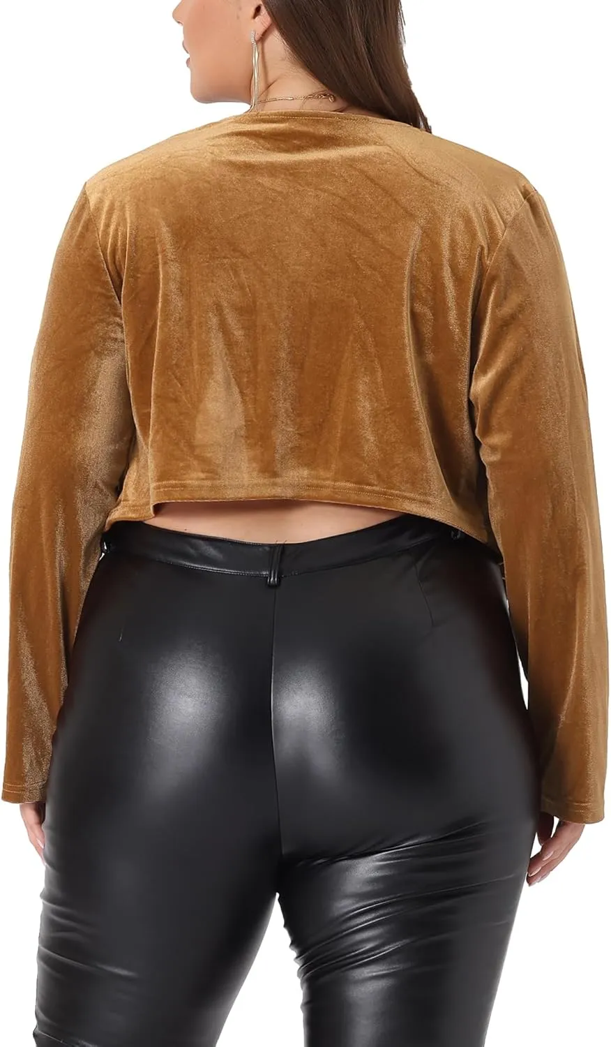 Agnes Orinda Plus Size Velvet Cardigan for Women Open Front Long Sleeve Cropped Jacket Cardigans