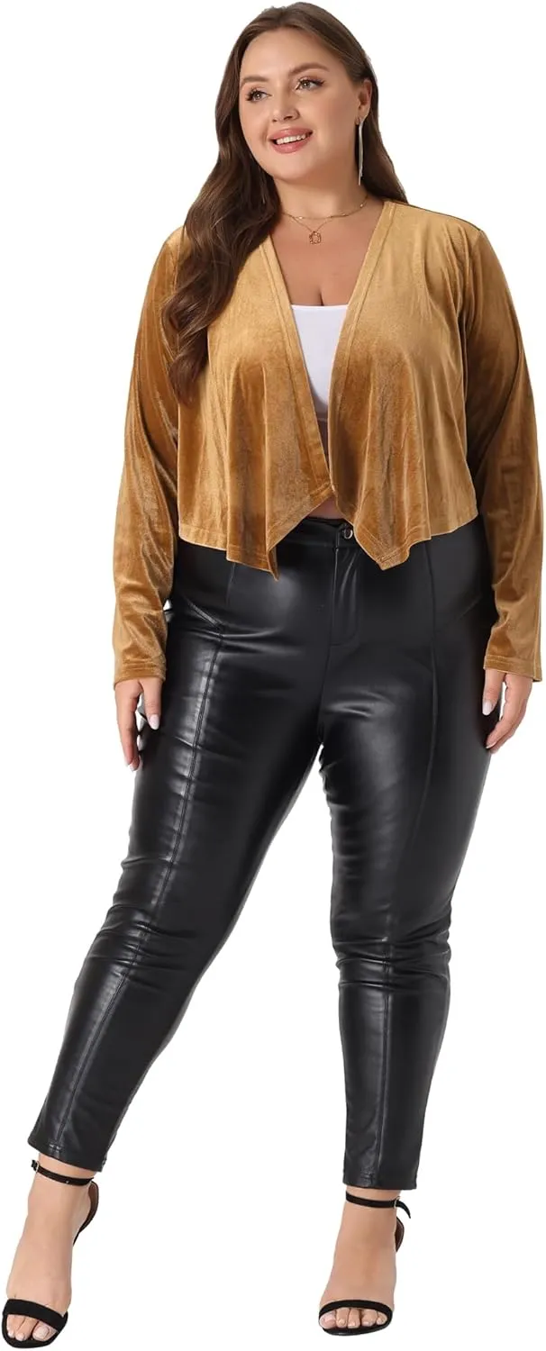 Agnes Orinda Plus Size Velvet Cardigan for Women Open Front Long Sleeve Cropped Jacket Cardigans