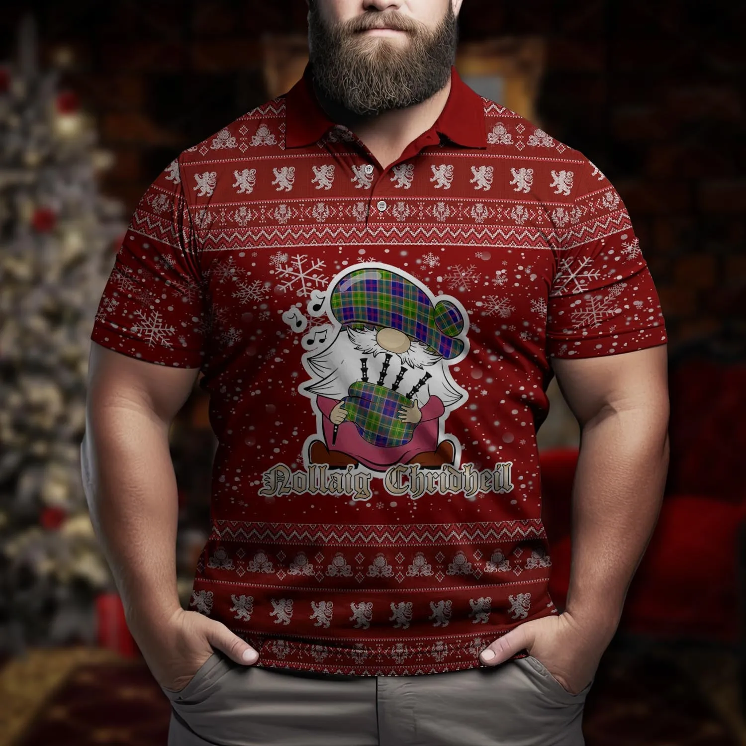 Arnott Clan Christmas Family Polo Shirt with Funny Gnome Playing Bagpipes
