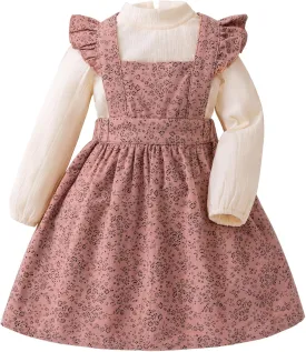 Baby Girl Fall Outfits Long Sleeve Toddler Girl Fall Dress Cotton Clothes Thanksgiving Chirstmas Girls Floral Vintage Dress