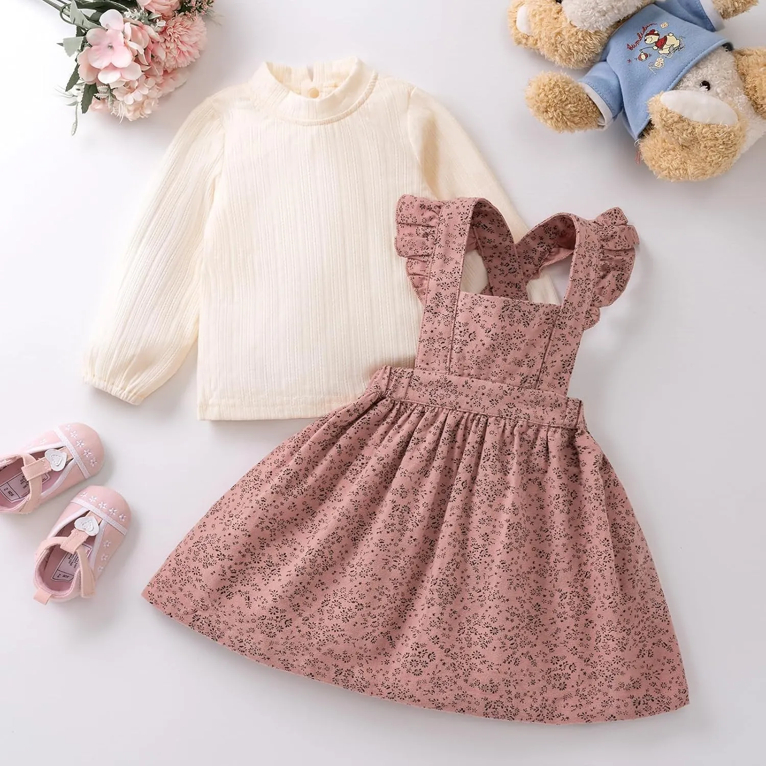 Baby Girl Fall Outfits Long Sleeve Toddler Girl Fall Dress Cotton Clothes Thanksgiving Chirstmas Girls Floral Vintage Dress