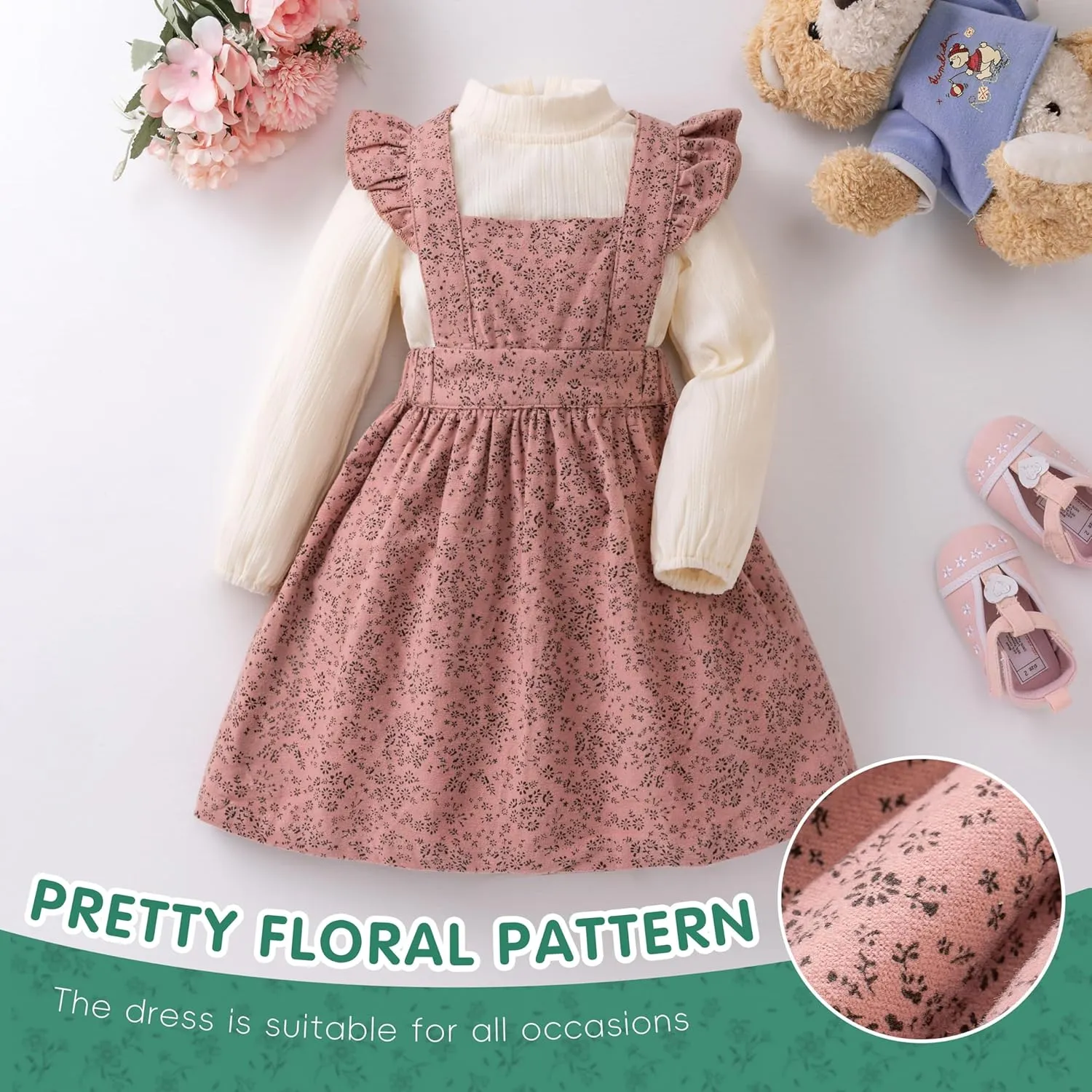 Baby Girl Fall Outfits Long Sleeve Toddler Girl Fall Dress Cotton Clothes Thanksgiving Chirstmas Girls Floral Vintage Dress