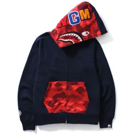 BAPE Color Camo Shark Full Zip Hoodie - Navy/Red