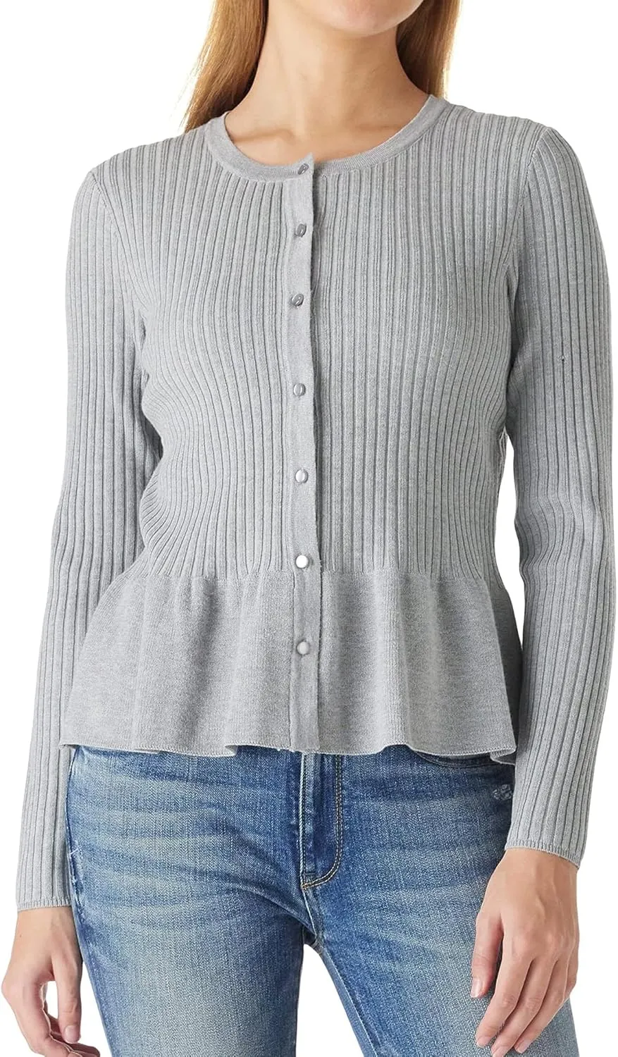 Beautiful Nomad Women's Long Sleeve Cardigan Peplum Sweater Crew Neck Button Tops Knit Ribbed Elegant Outwear Coat