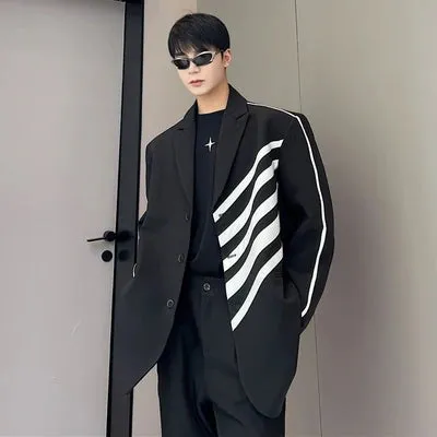 Black Stripe Design Single Breasted Blazer
