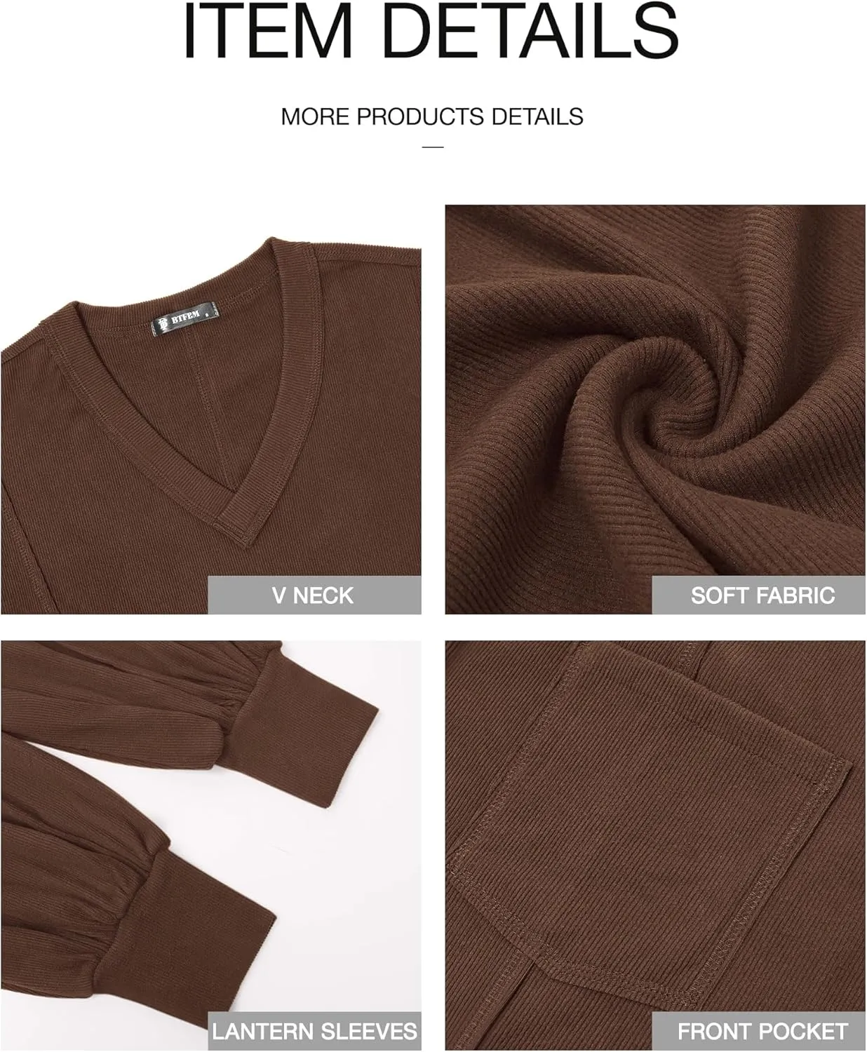 BTFBM Women's Ribbed Long Sleeve Tops 2025 Summer Spring Pullover Knit Casual V Neck Blouses Trendy Loose Fit Tunic Top