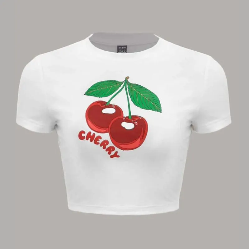Cherry Graphic Print Crop Top