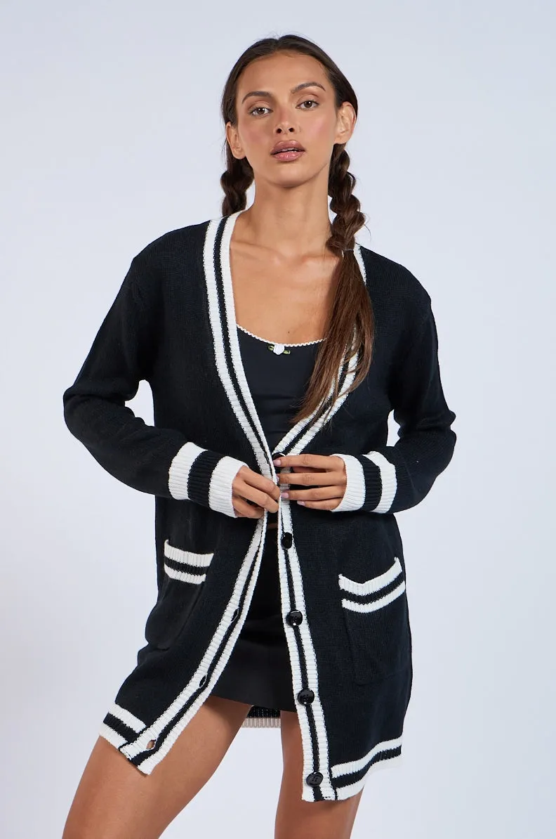 Collegiate Black White Cardigan