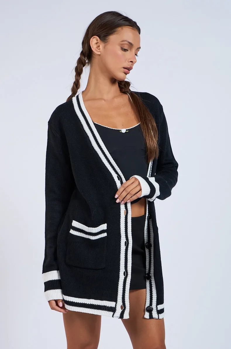 Collegiate Black White Cardigan