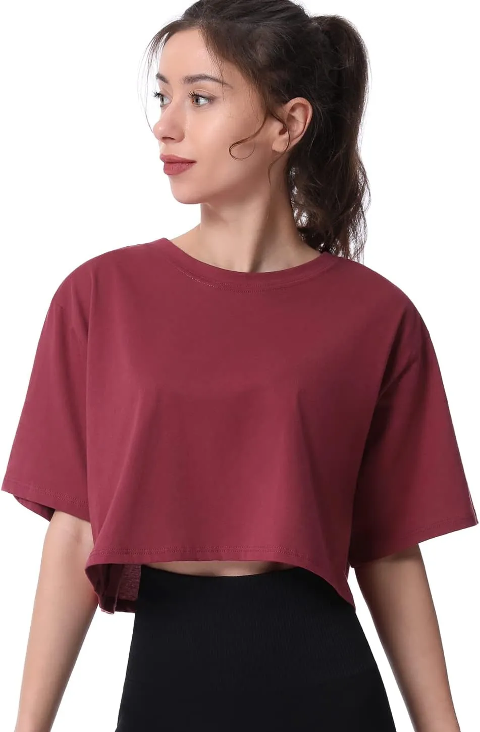 Cosy Pyro 4-Pack Women's Cotton Crop T-Shirts Short Sleeve Solid Cropped Athletic Top Round Neck Casual Workout Yoga Tees