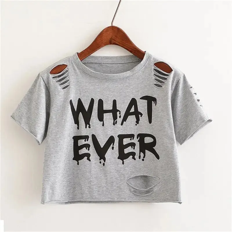 Crop Top With Round Neck and Rips