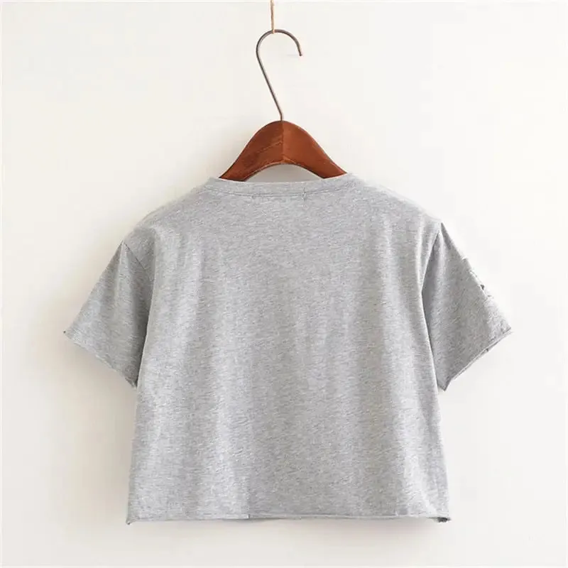Crop Top With Round Neck and Rips