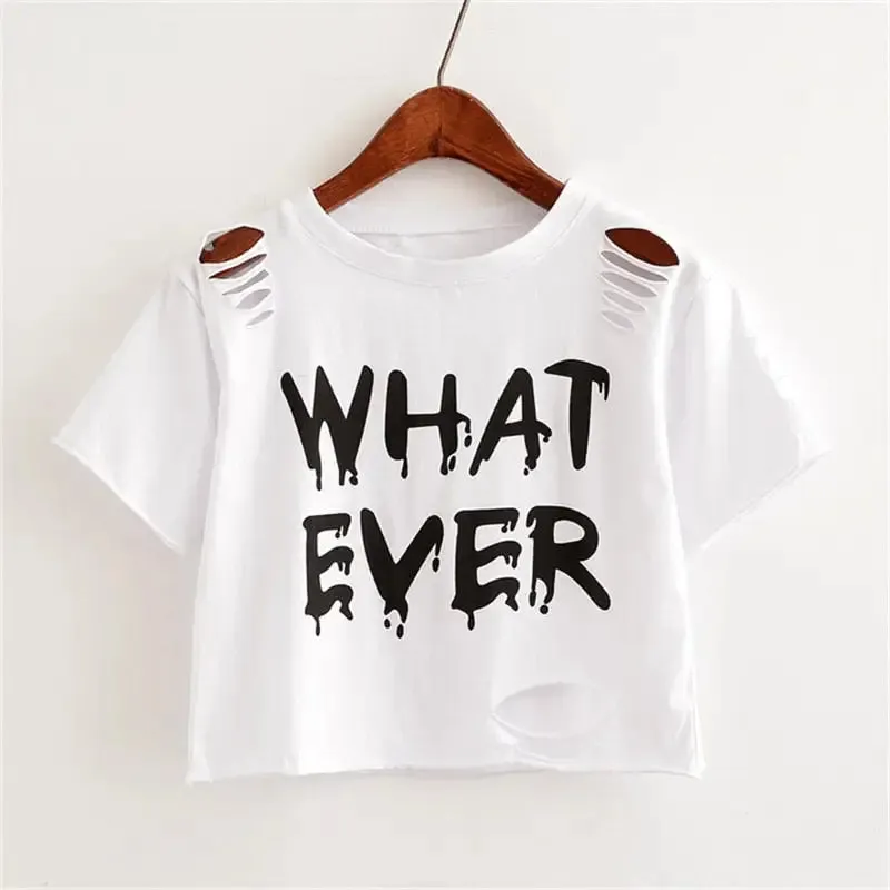 Crop Top With Round Neck and Rips