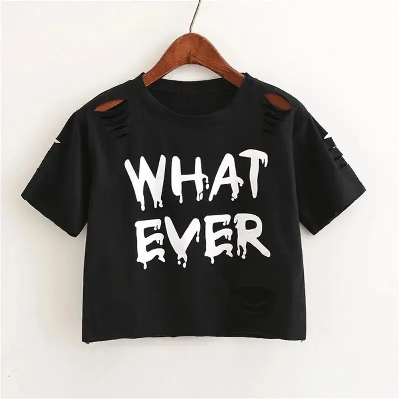 Crop Top With Round Neck and Rips