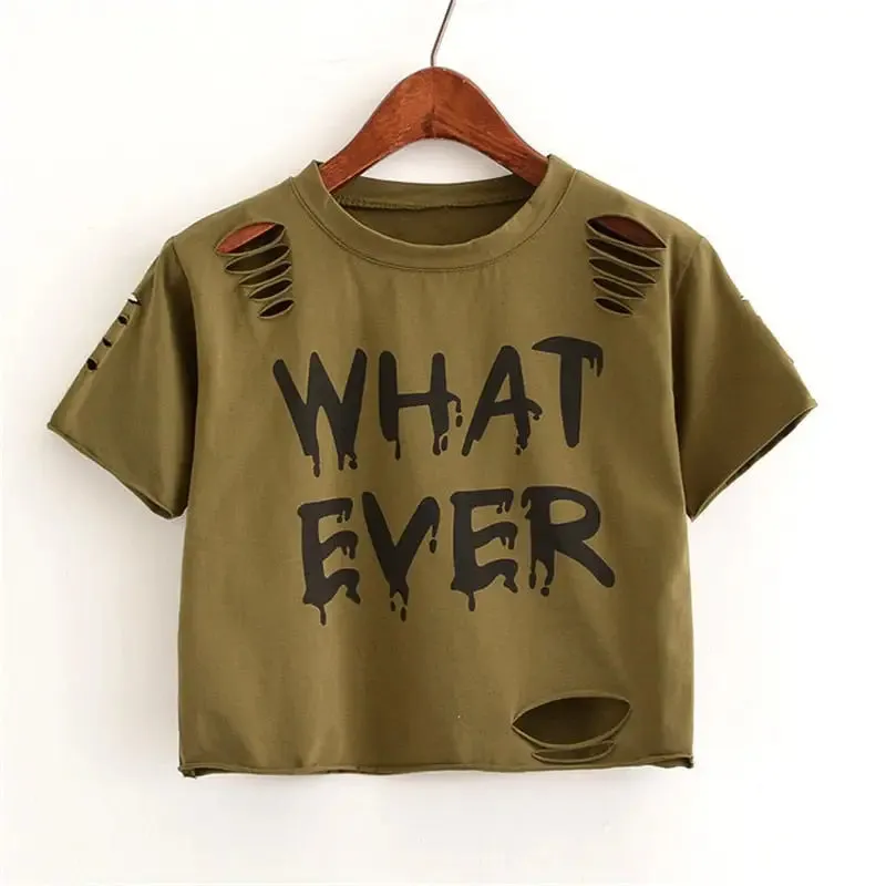 Crop Top With Round Neck and Rips
