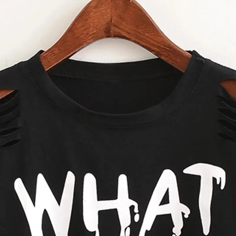 Crop Top With Round Neck and Rips