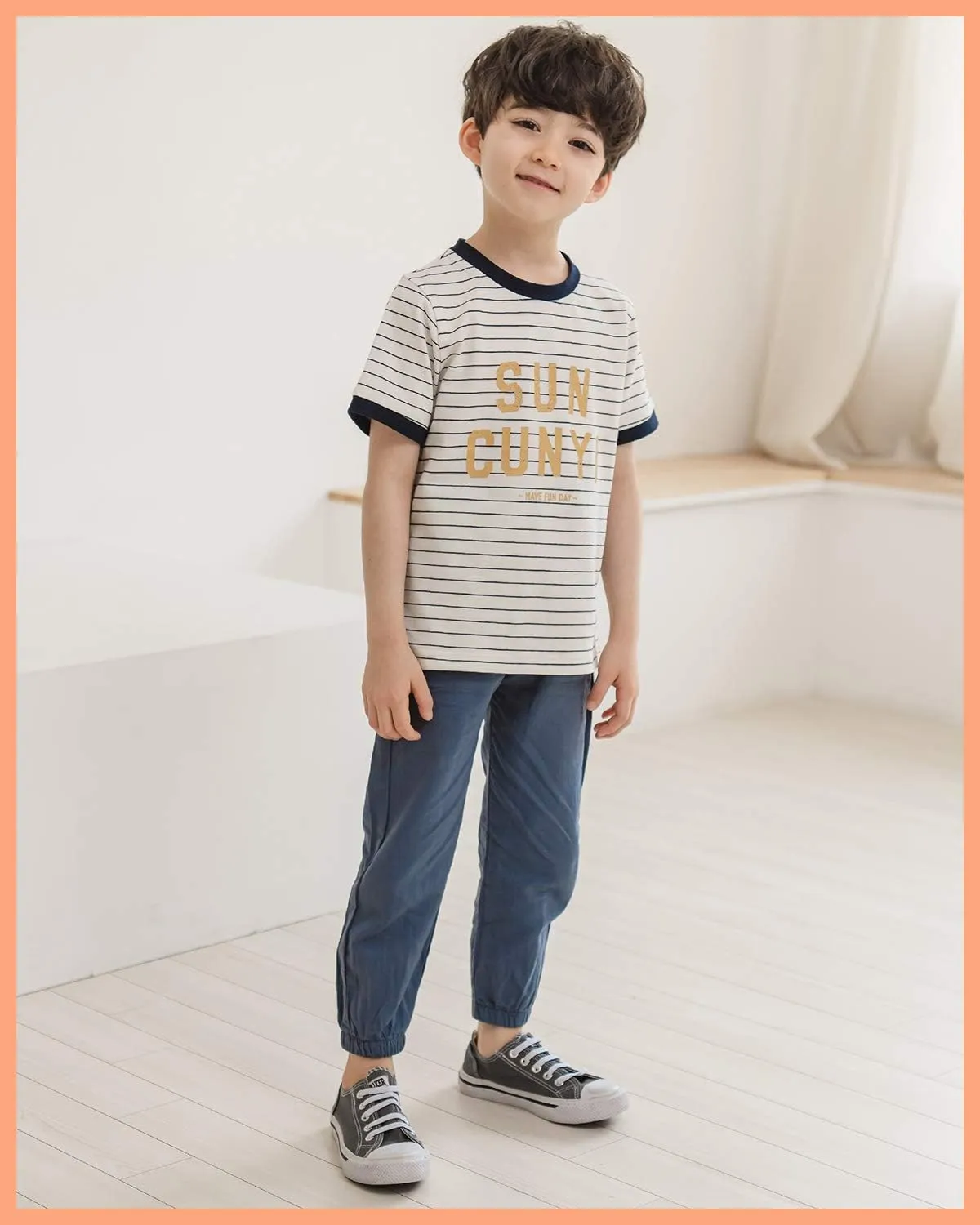 CUNYI Boys' Linen Pull-On Jogger Pants Solid Color Casual Pants