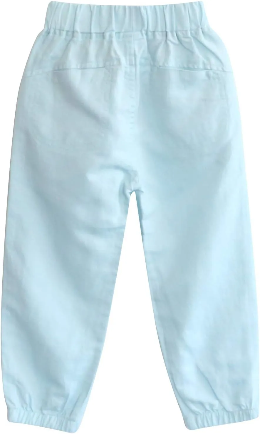 CUNYI Boys' Linen Pull-On Jogger Pants Solid Color Casual Pants
