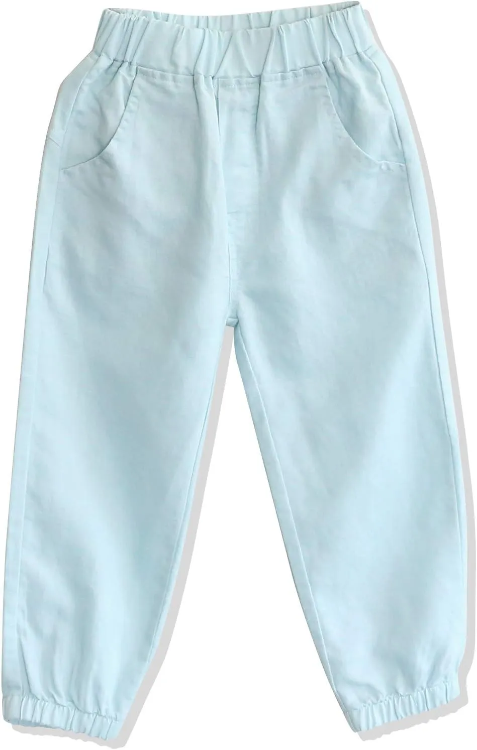 CUNYI Boys' Linen Pull-On Jogger Pants Solid Color Casual Pants