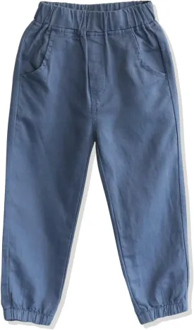 CUNYI Boys' Linen Pull-On Jogger Pants Solid Color Casual Pants