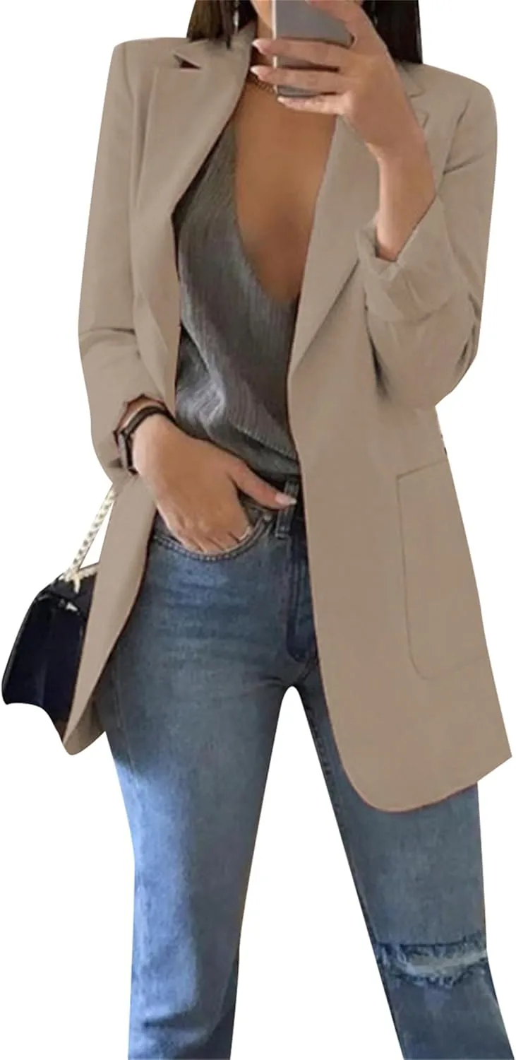 DIACACY Womens Open Front Long Sleeve Blazers Jacket Solid Color Plus Size Comfy Blazers