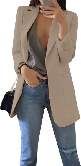 DIACACY Womens Open Front Long Sleeve Blazers Jacket Solid Color Plus Size Comfy Blazers