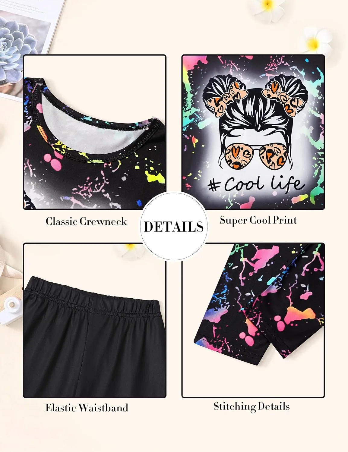 DONWEN Girls Clothes Tie Dye Outfits,2 Piece Girl Sweatsuit Graphic Short Sleeve Tops Long Pants Summer Clothes for Girls