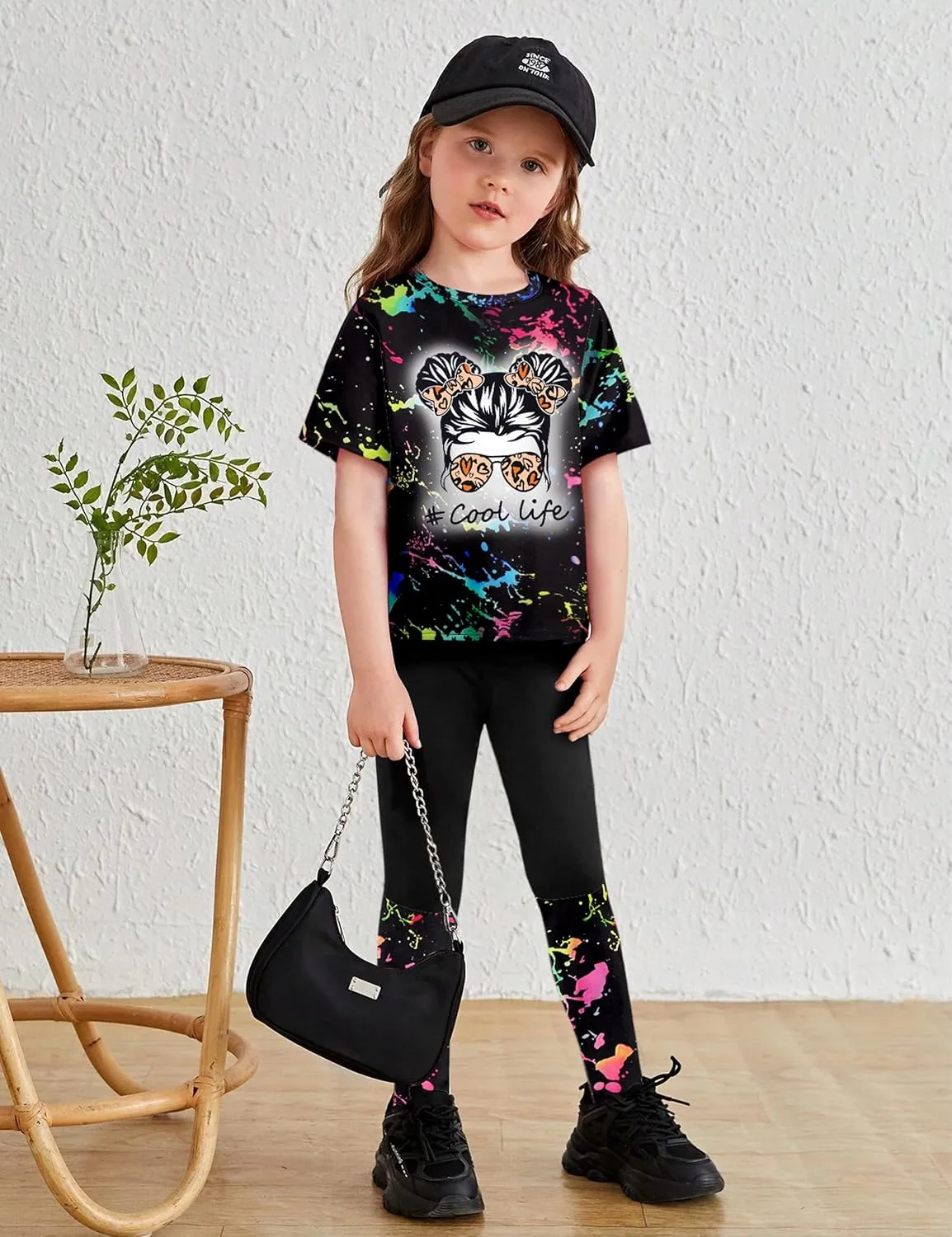 DONWEN Girls Clothes Tie Dye Outfits,2 Piece Girl Sweatsuit Graphic Short Sleeve Tops Long Pants Summer Clothes for Girls