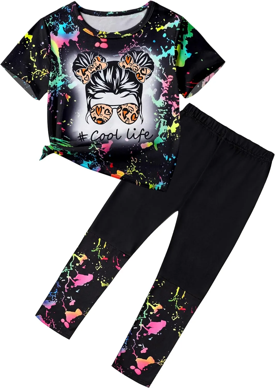 DONWEN Girls Clothes Tie Dye Outfits,2 Piece Girl Sweatsuit Graphic Short Sleeve Tops Long Pants Summer Clothes for Girls