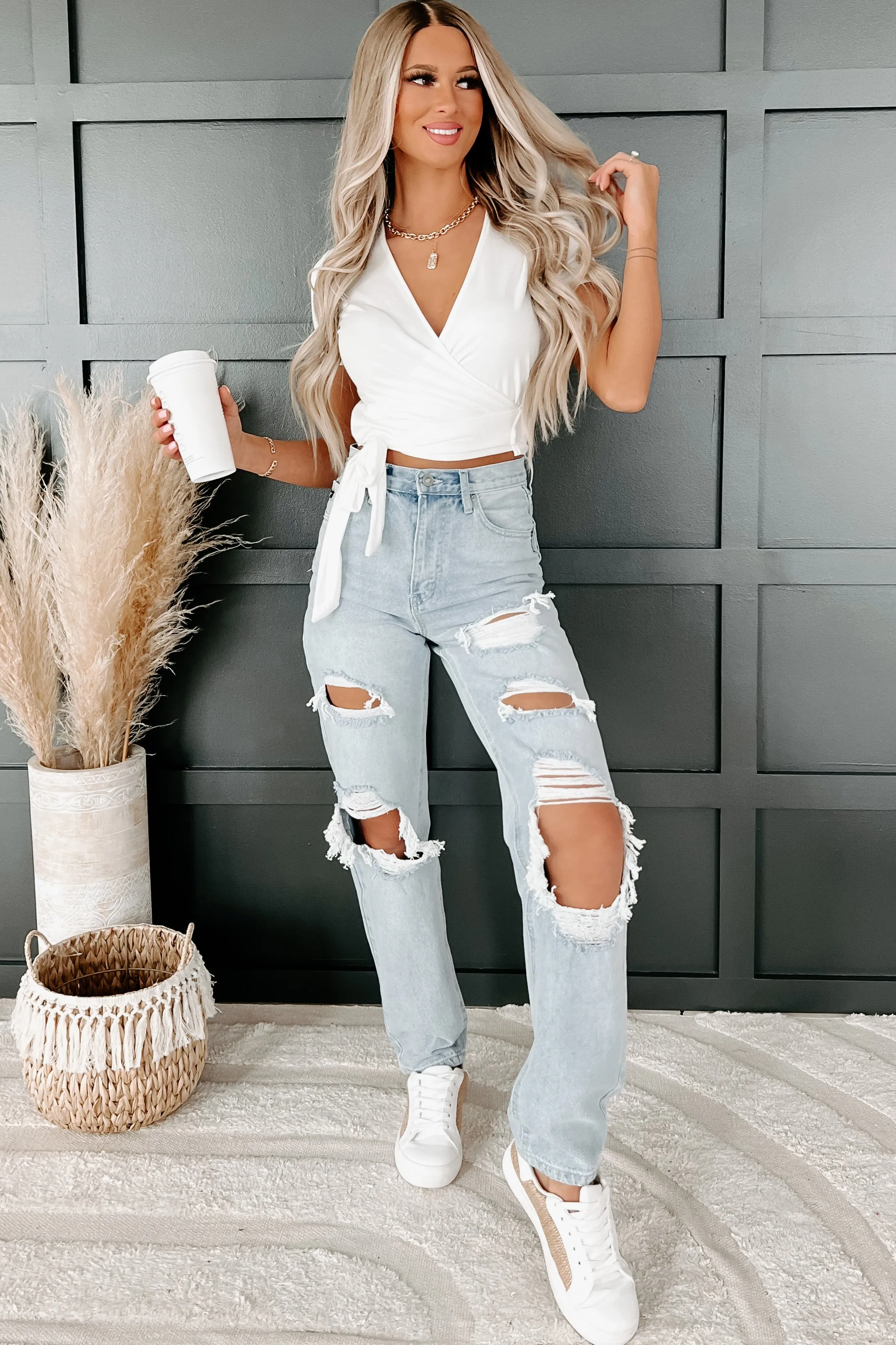 Expect The Best Cropped Wrap Top (Ivory)