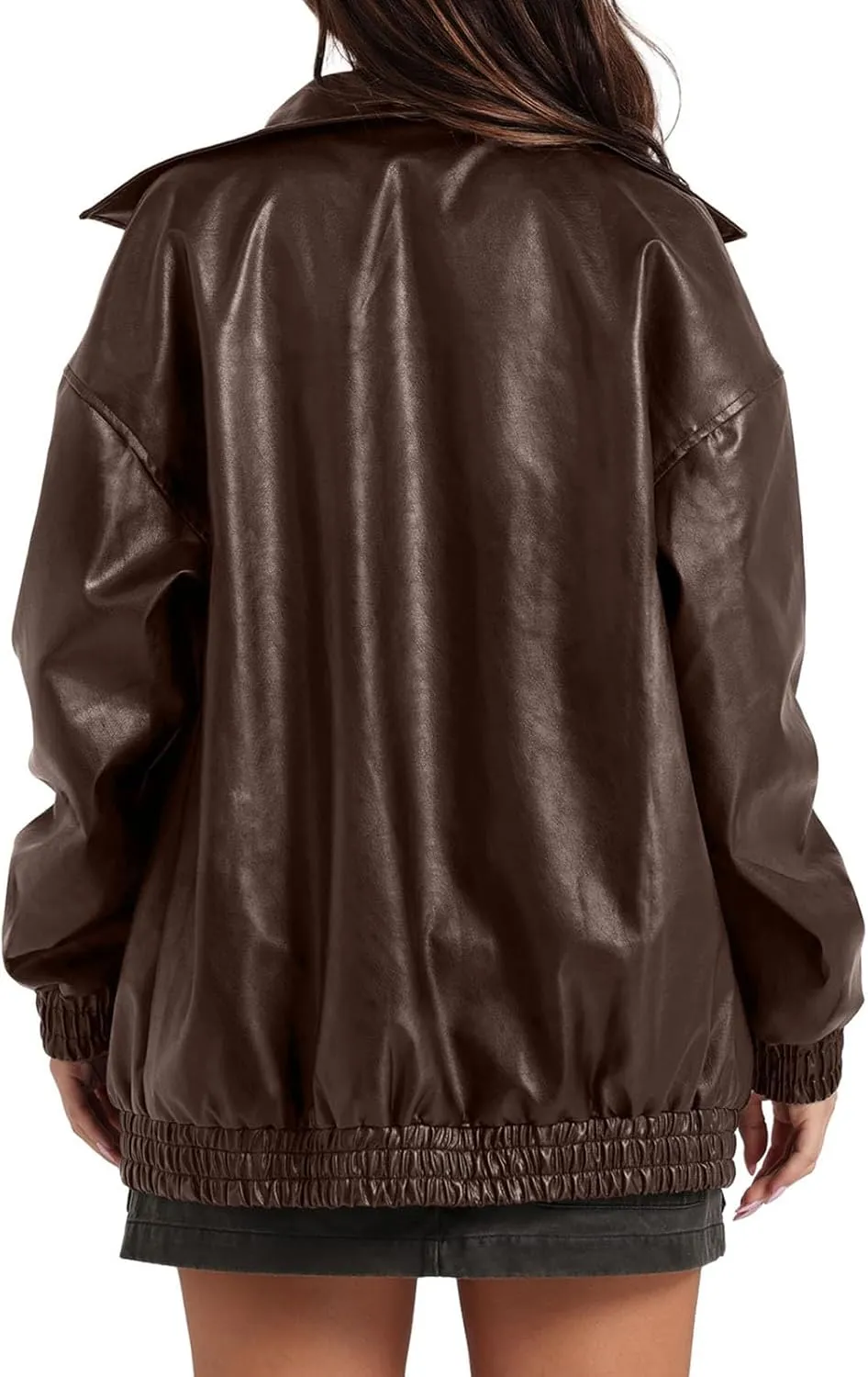 Faux Leather Jacket for Women Lapel Oversized Motorcycle Jacket Zip Up Bomber Coats Winter Fashion 2025 Fall Outfits