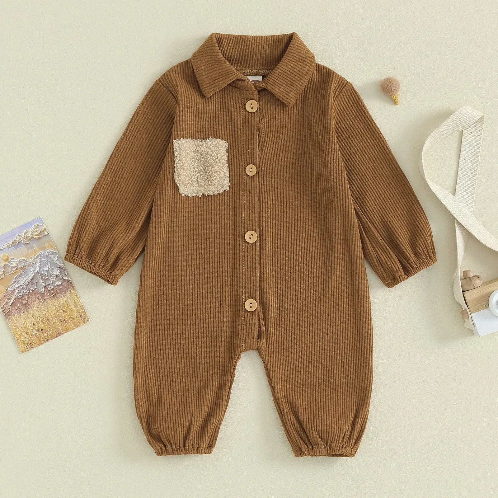 Fleece Pocket Collared Romper