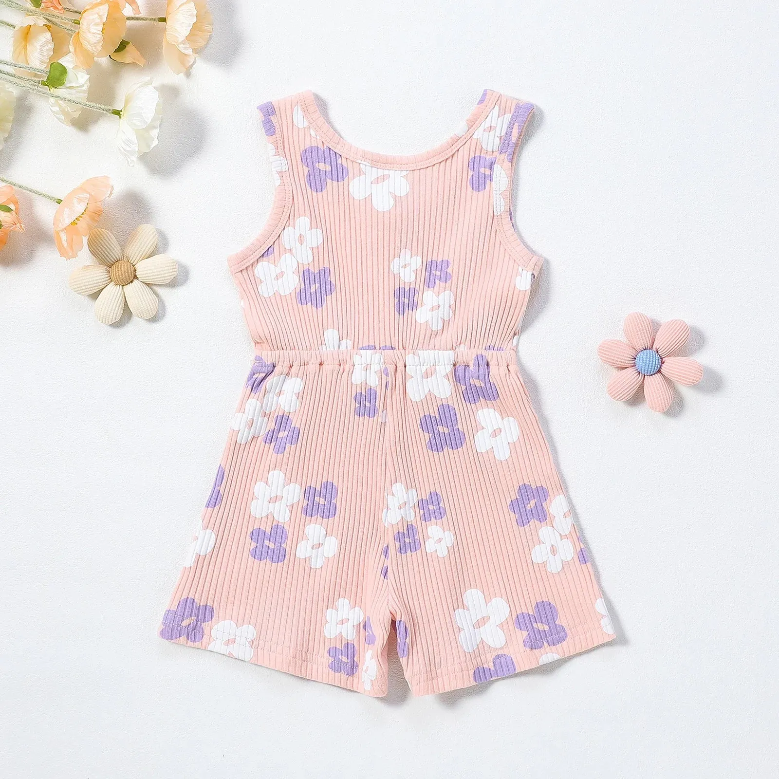 Flower Button Summer Romper