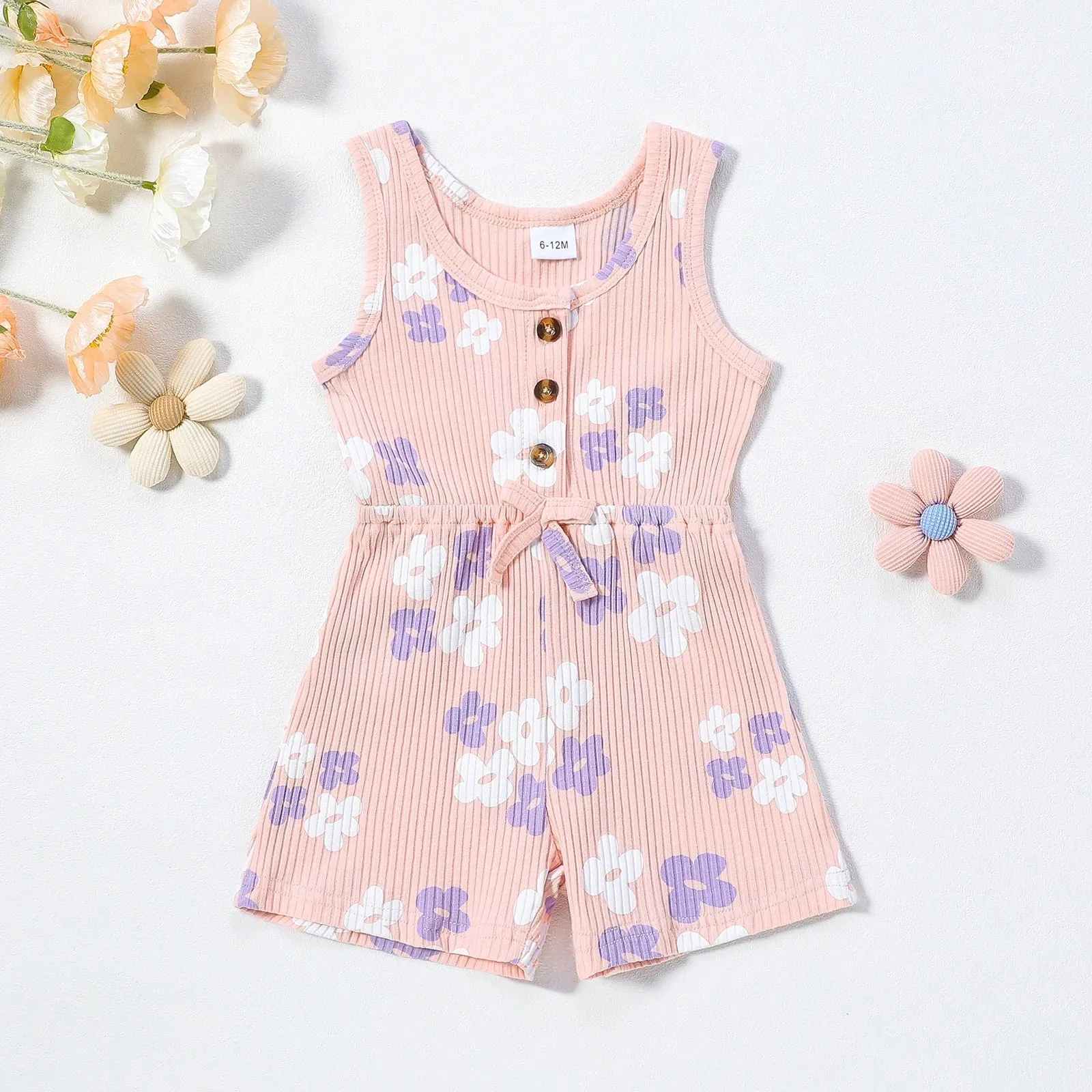 Flower Button Summer Romper