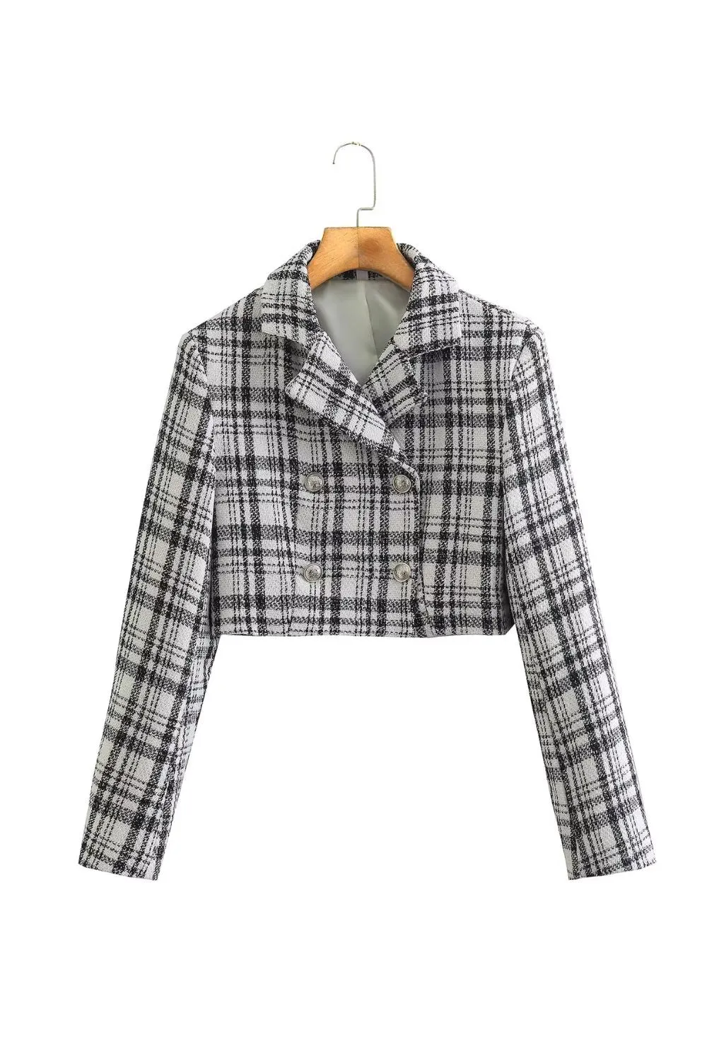 'Galina' Tweed Check Short Blazer
