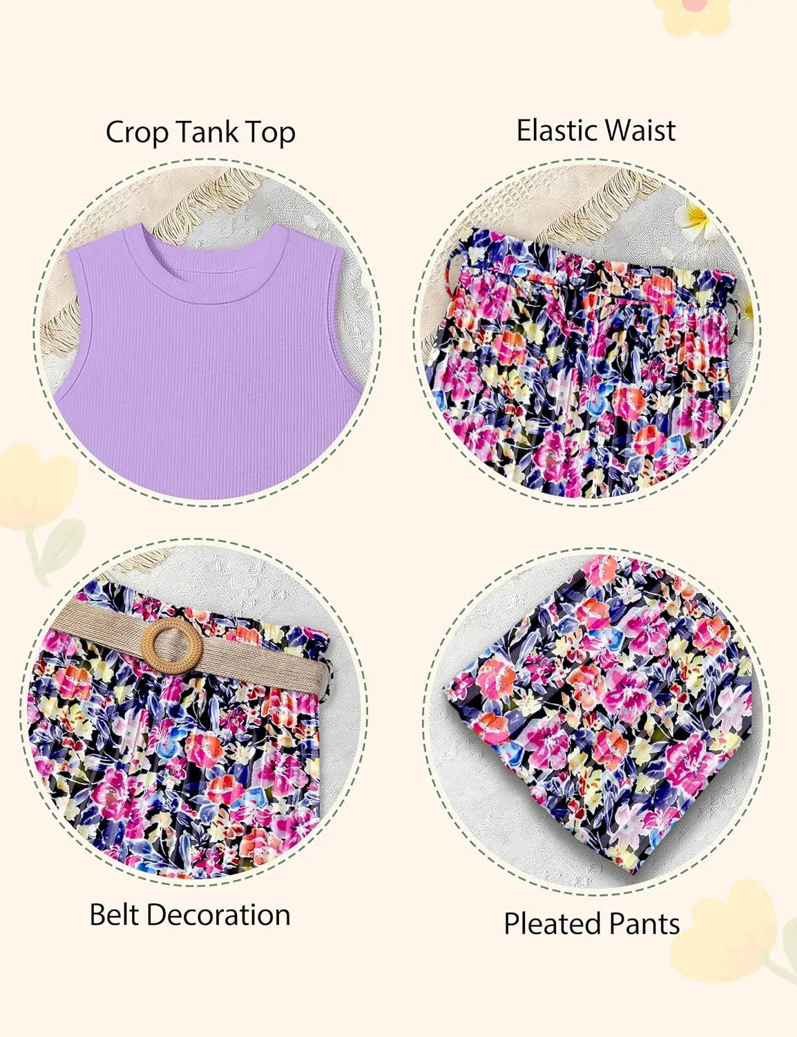 Girls Clothes 6-16Y Kids Clothes Girls Rib Crop Tank Tops   Pleated Wide Leg Pants Girls 2 Piece Summer Outfits