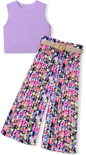 Girls Clothes 6-16Y Kids Clothes Girls Rib Crop Tank Tops   Pleated Wide Leg Pants Girls 2 Piece Summer Outfits