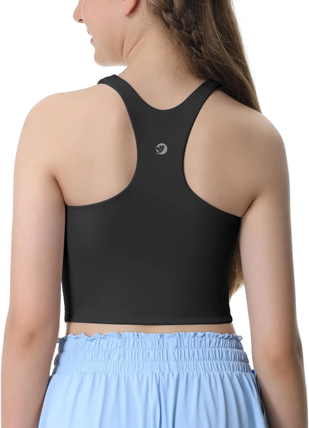 Girls Tank Tops Double Lined Crop Tops for Kids High Crew Neck Racerback Basic Sleeveless Dance Top for Girls
