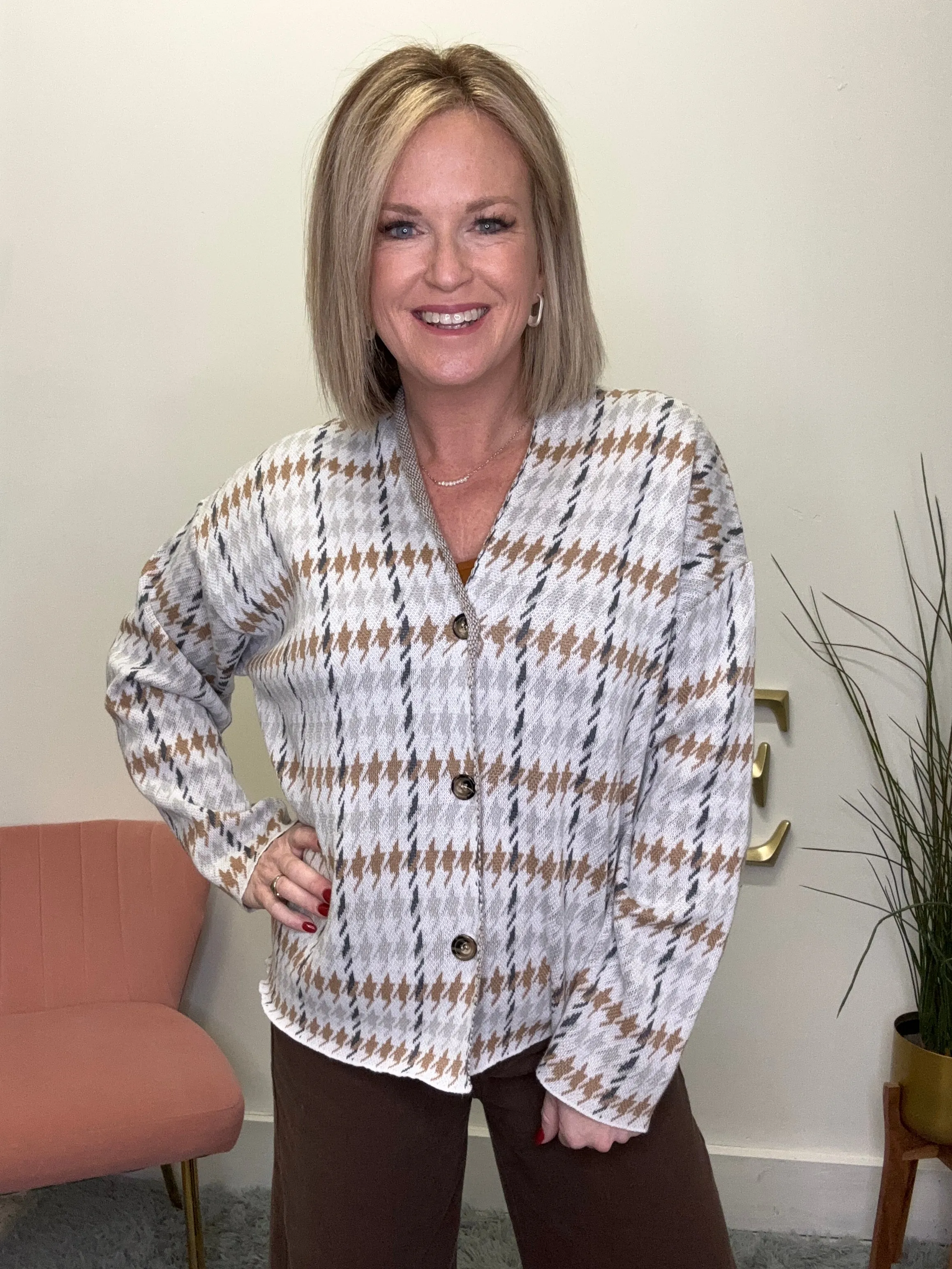 Halcyon Houndstooth Button-Up Cardigan