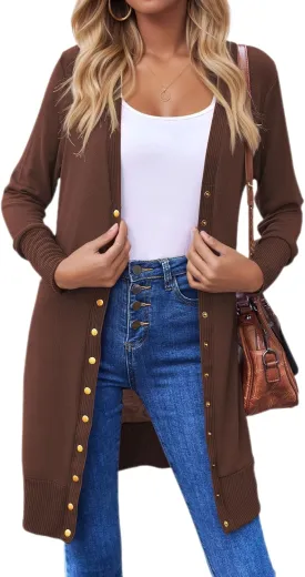 Halife Womens Long Sleeve Cardigans Lightweight Ribbed Neckline Soft Knit Cardigan Sweater with Buttons