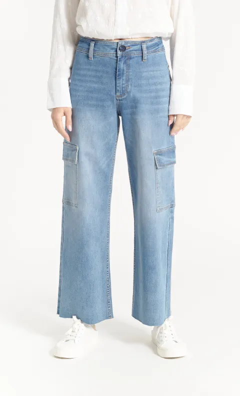 High Rise Denim Cargo Pant