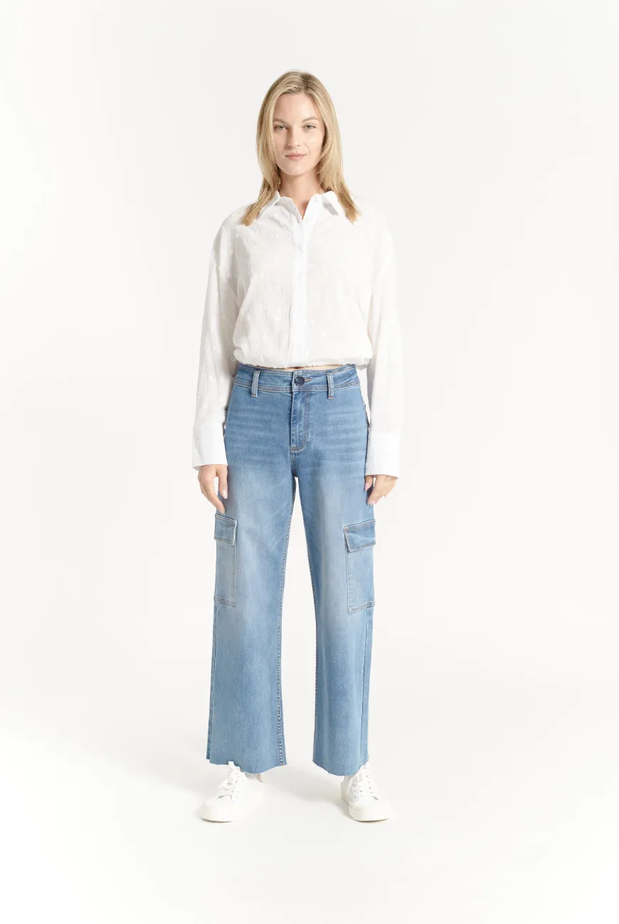 High Rise Denim Cargo Pant