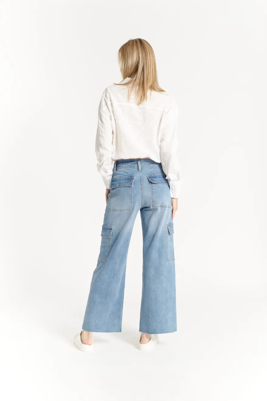 High Rise Denim Cargo Pant
