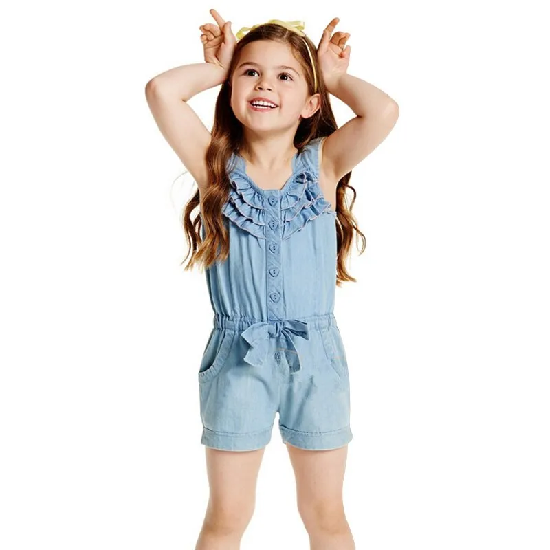Kids Girls Denim Blue Cotton Romper