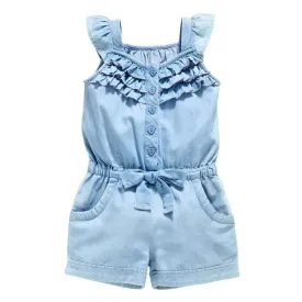 Kids Girls Denim Blue Cotton Romper
