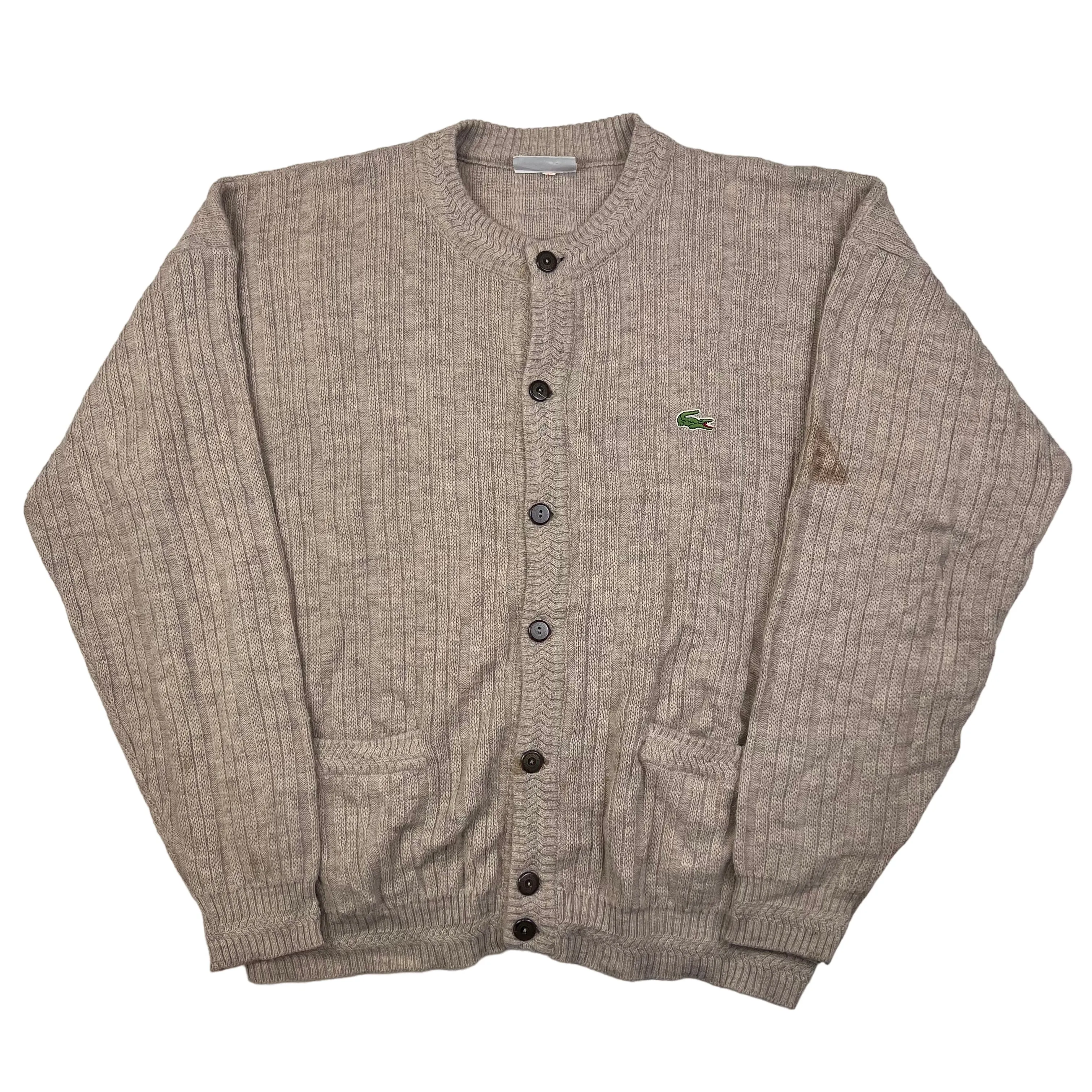 Lacoste Beige Button-Up Knit Cardigan