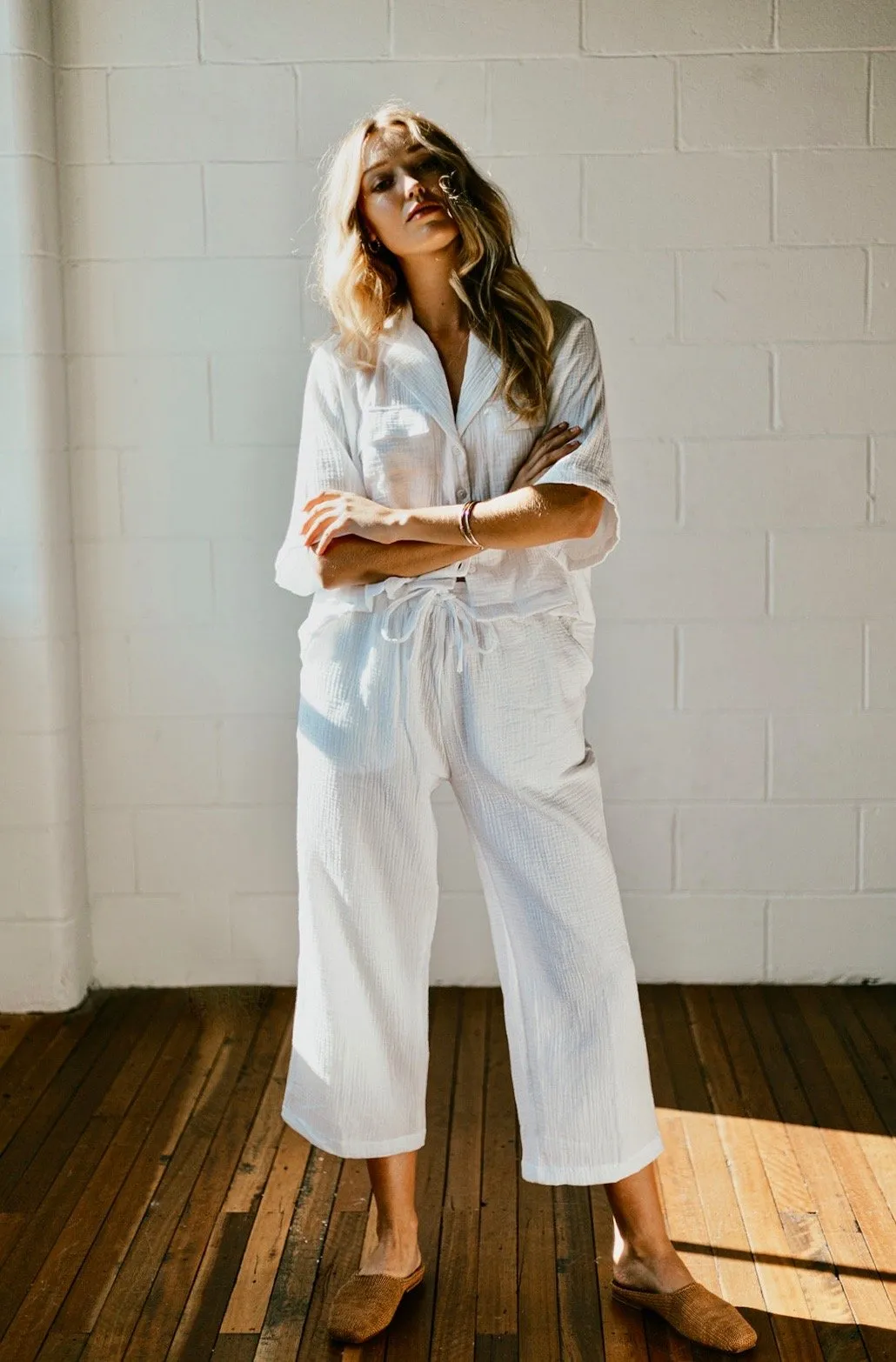 Lounge Set - Long Pants - Cotton Bubble White