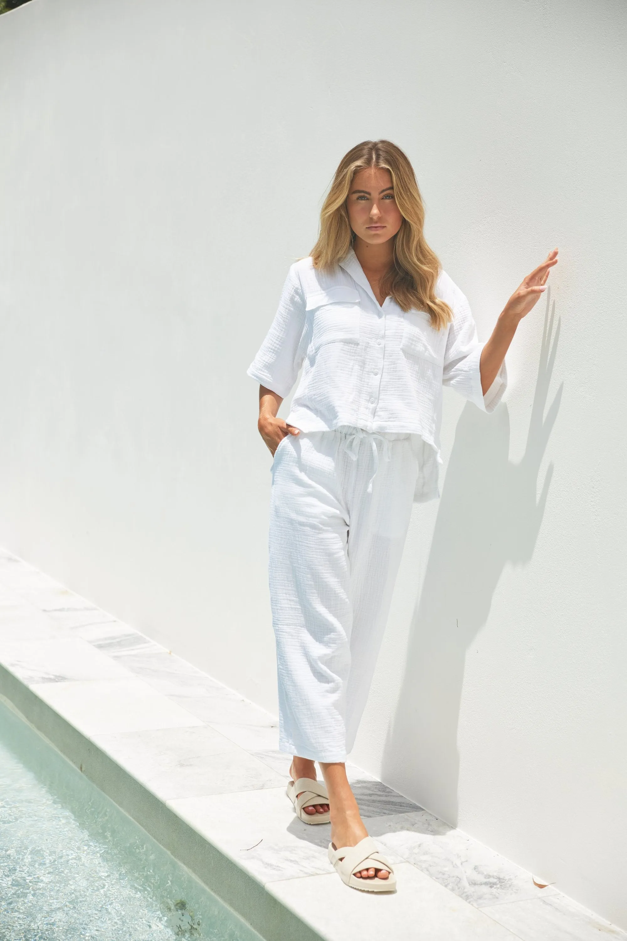 Lounge Set - Long Pants - Cotton Bubble White