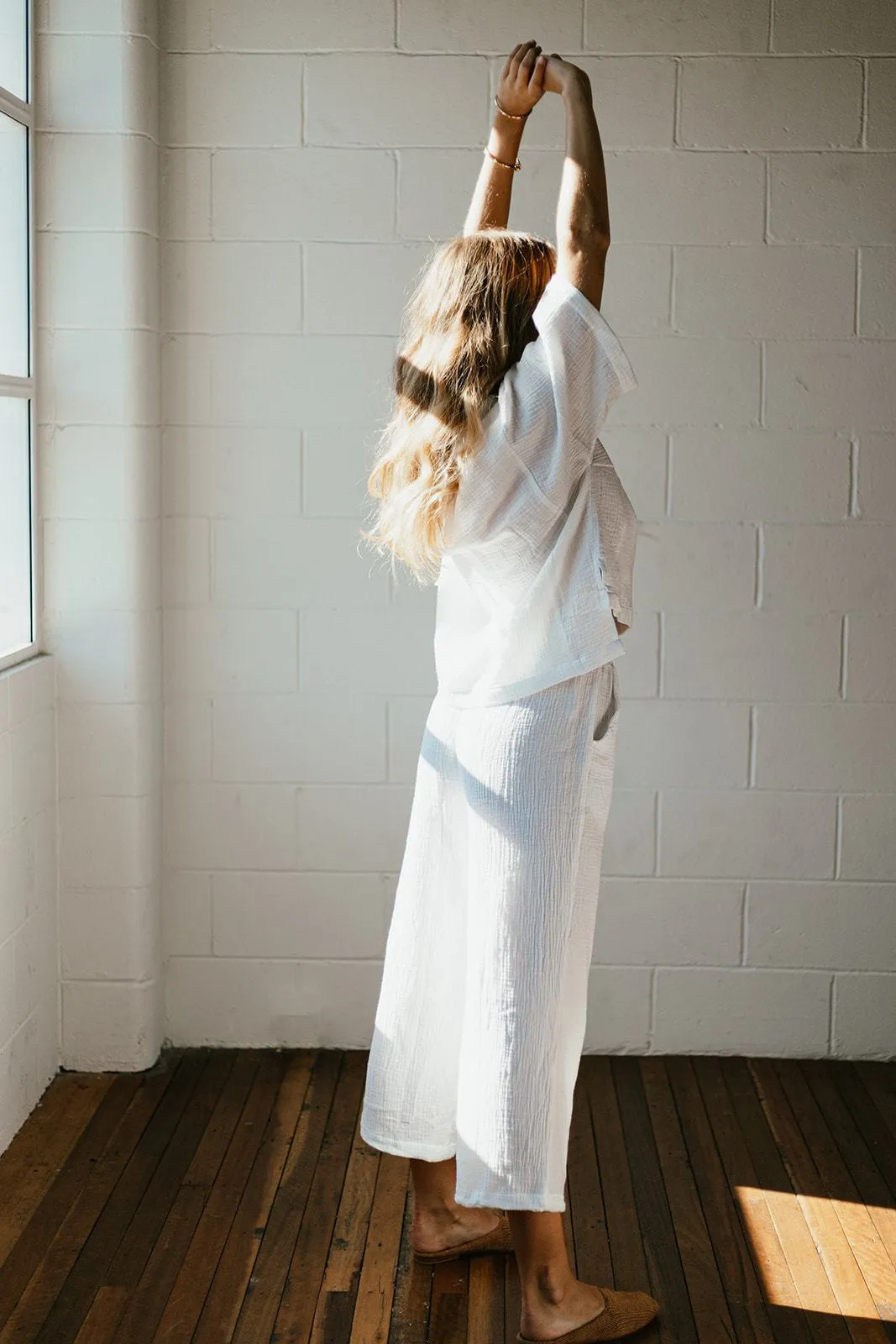 Lounge Set - Long Pants - Cotton Bubble White