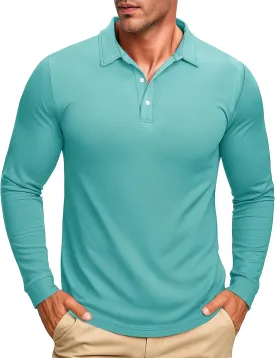 MAGCOMSEN Men's Polo Shirt Long Sleeve Golf Shirts Quick Dry Lightweight 3-Button Performance Work Fishing Athletic